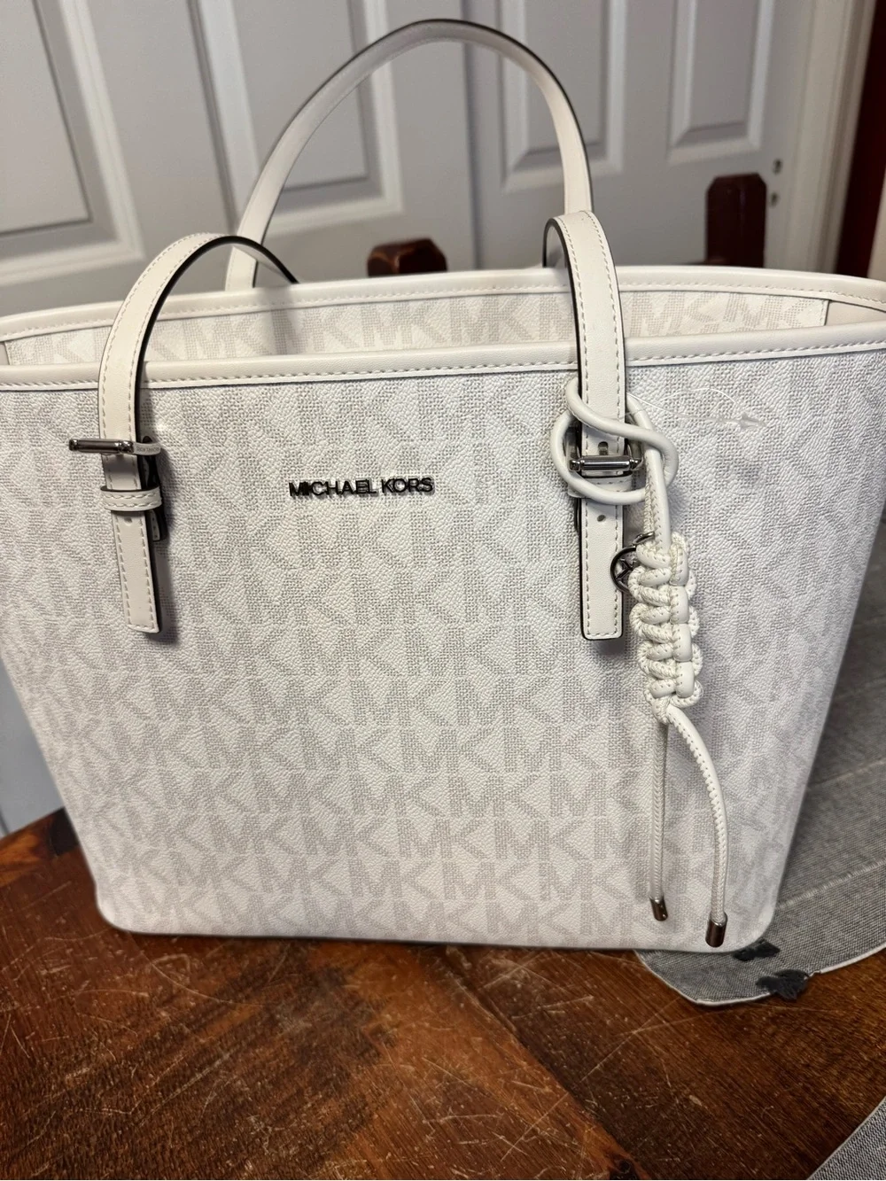 MICHAEL KORS White Logo Jet Set Tote Bag